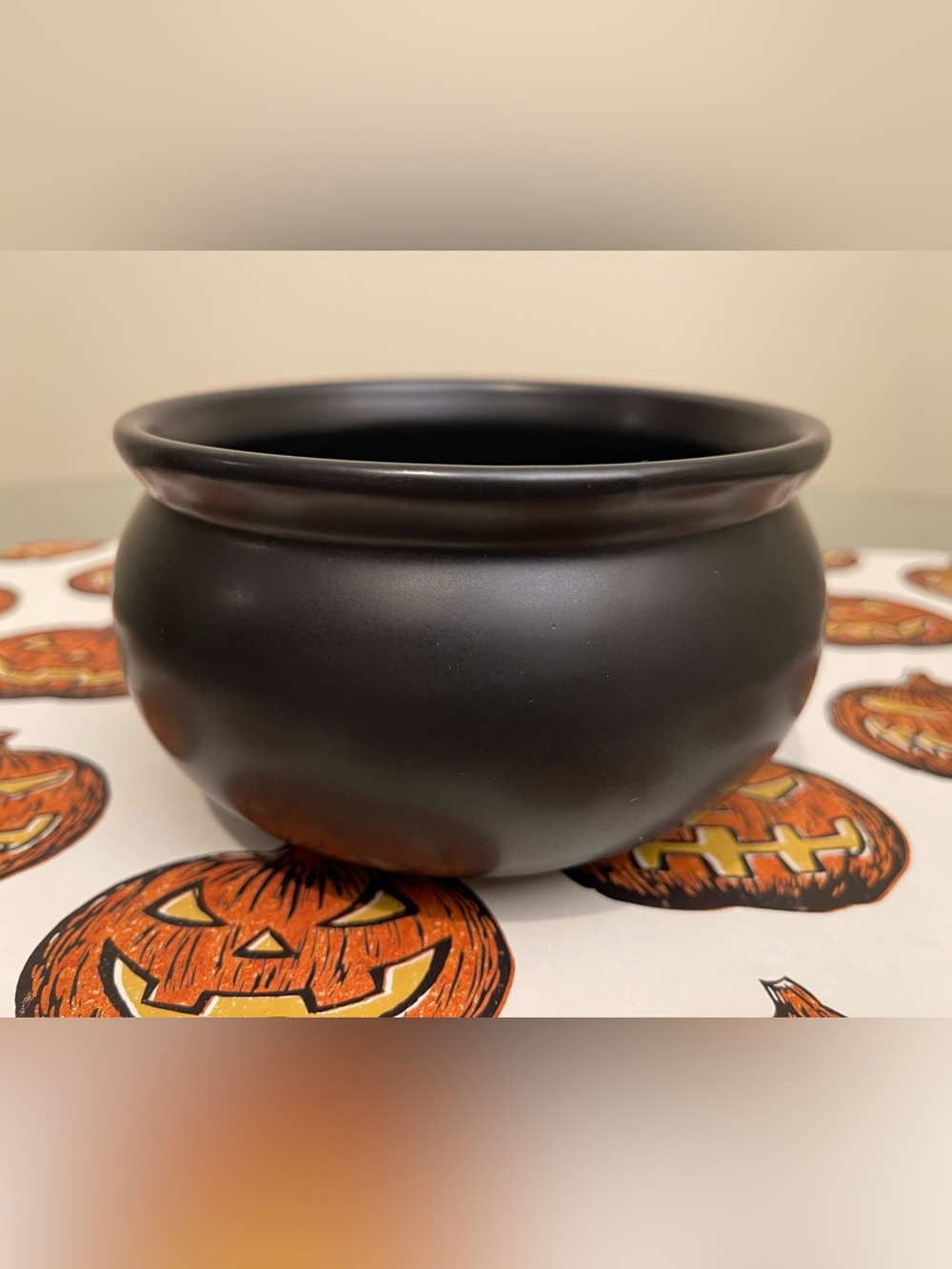 Crate and Barrel Small Ceramic Black Cauldron Bowl Halloween
